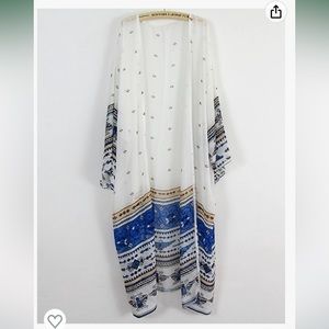 Bsubseach Womens Blue & White Chiffon/Rayon Beach Kimono Cardigan Long C…